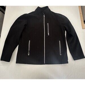 GUESS Jacket Mens Large Black Softshell Full Zip Fleece Lined Zip Pockets